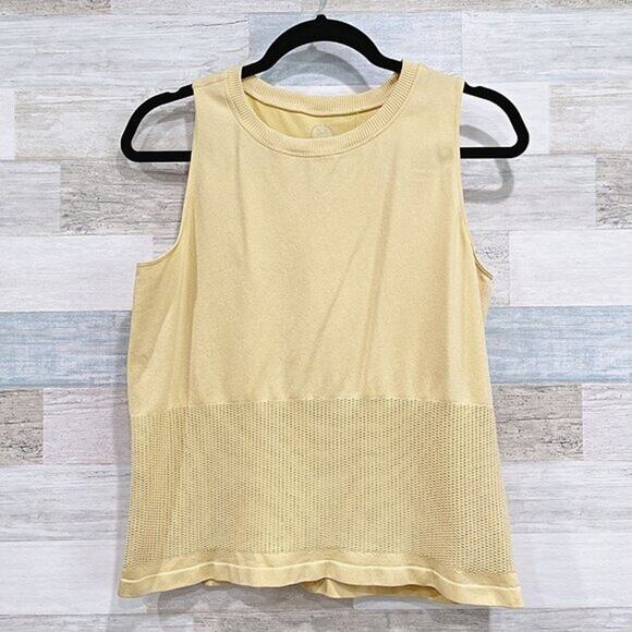 SAGE COLLECTIVE Mesh Boxy Seamless Tank Yellow Womens Small - Picture 2 of 6